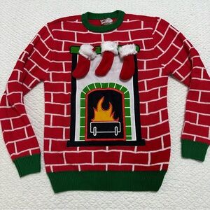 Holiday Brick Pattern Crewneck Chimney Stockings Sweater Adult Small